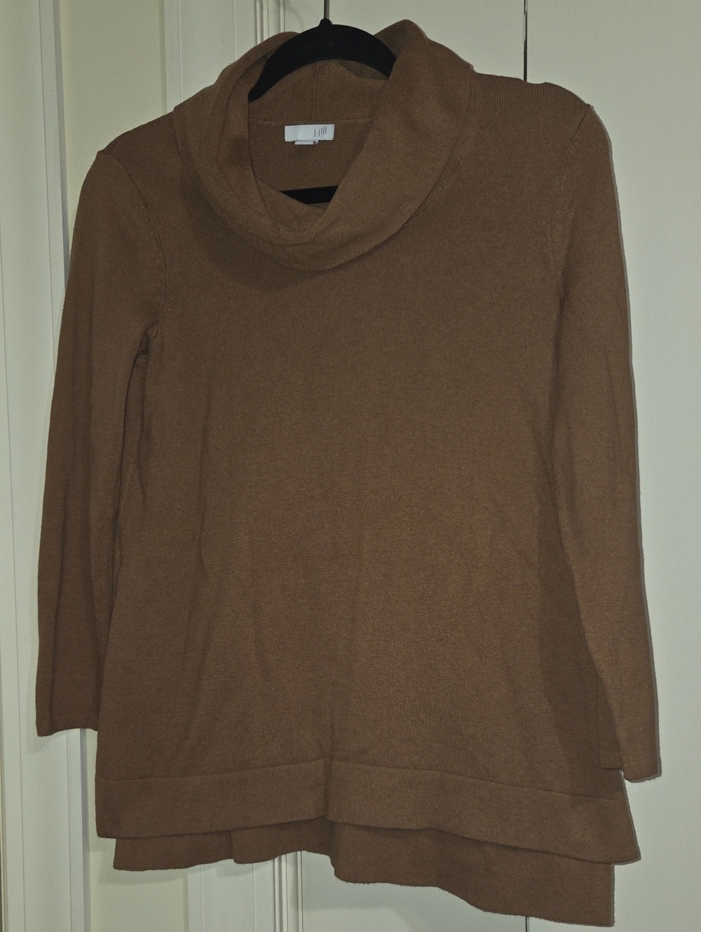J. Jill Brown Cowl-Neck Layered-Hem Sweater